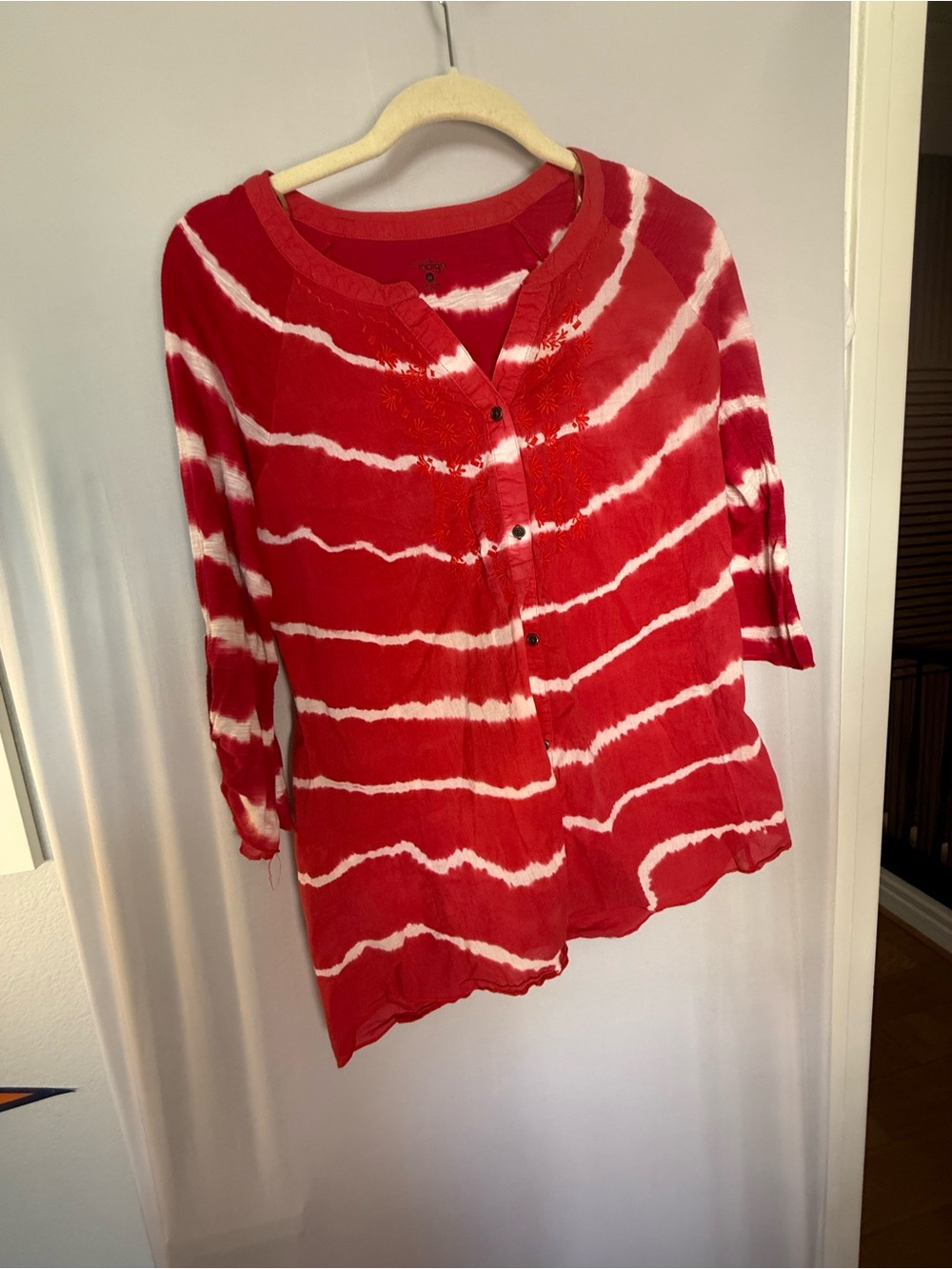 Indigo Red and White Tie-Dye Shirt